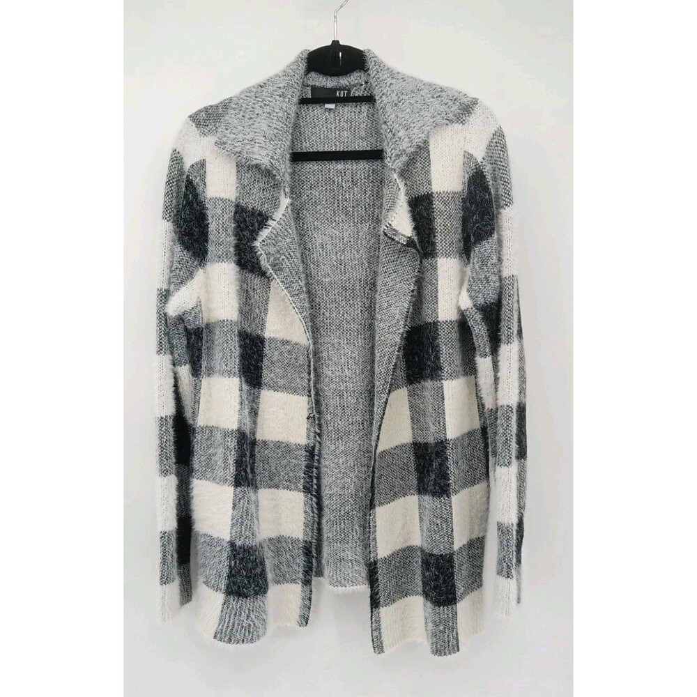 Cozy Cabin Buffalo Plaid Fuzzy Eyelash Cardigan Quiet Luxury Soft Girl Sweater M